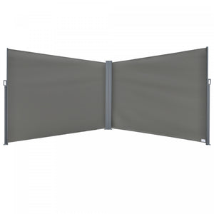 Outsunny Patio Retractable Double Side Awning, Folding Privacy Screen Fence, Privacy Wall Corner Divider, Garden Outdoor Sun Shade Wind Screen, Indoor Room Divider, Grey