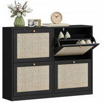 HOMCOM Narrow Shoe Cabinet with 4 Flip Drawers for Entryway Hallway Black