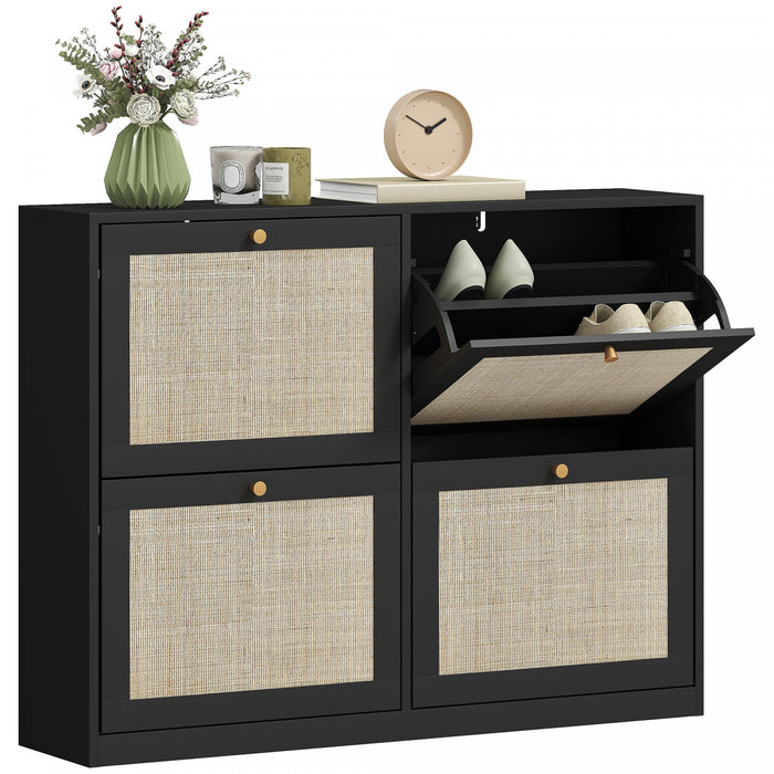 HOMCOM Narrow Shoe Cabinet with 4 Flip Drawers for Entryway Hallway Black