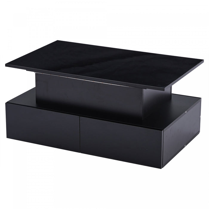 Ethan Lift-Top Coffee Table with LED Lighting and Storage Drawers,Black