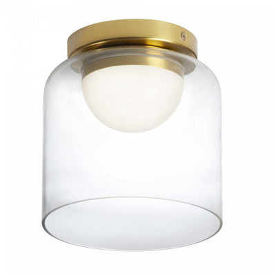 Dainolite Nadine 7"dia. LED Flush Mount 10w Aged Brass Clear Glass Lamp|Plafonnier affleuré Nadine de Dainolite de 7 po de diamètre en verre transparent, avec fini laiton vieilli et ampoule à DEL de 10 W