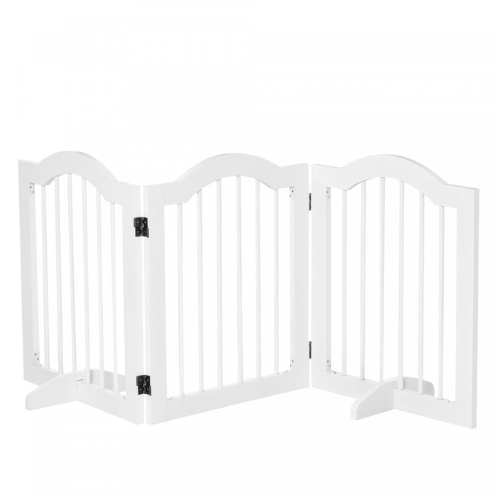 Pawhut Freestanding Pet Gate For Dogs 24\" Tall Foldable Dog Gates Indoor Wooden Barrier 3 Panels With 2 Support Feet, For Doorway Stairs, White