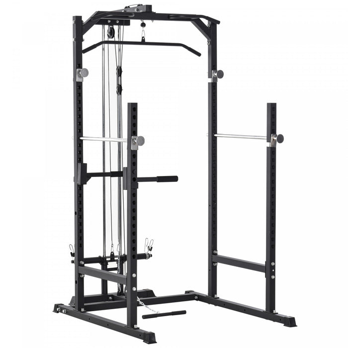 Soozier Power Cage, Power Rack With Lat Pulldown Attachment, Pull-up Bar, T Bar Row Landmine And Dip Handle, Strength Training Workout Station, For Home Gym, 800lbs Capacity