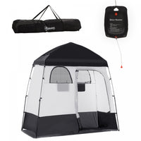 Outsunny Two Room Pop Up Shower Tent W/ Shower Bag, Floor, Carry Bag, Black