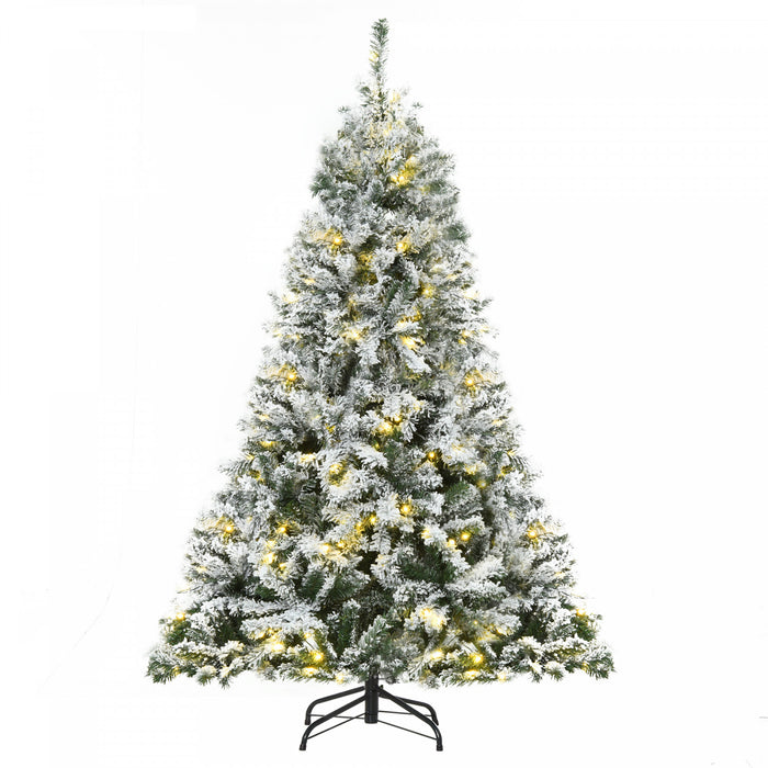 Homcom 6ft Snow Flocked Artificial Christmas Tree With 928 Branches And 250 Led Warm White Lights