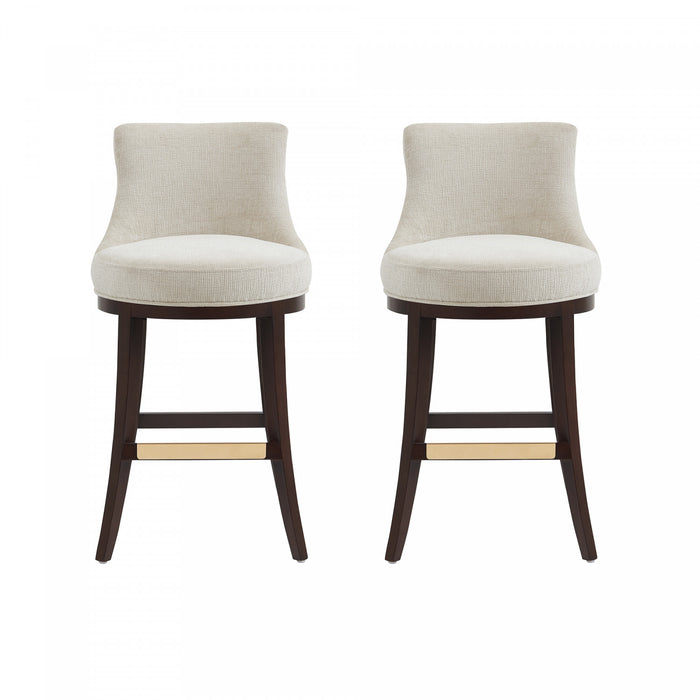 Lucia Modern Chenille Wood Upholstered Barstool in Natural - Set of 2