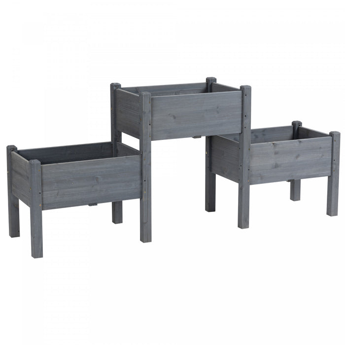 Outsunny 3-tier Raised Garden Bed, Elevated Planter Boxes, Freestanding Wooden Plant Stand For Vegetables, Herb And Flowers, Grey
