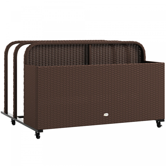 Rolling Pool Storage Rattan Outdoor Storage Wicker Organizer, Brown