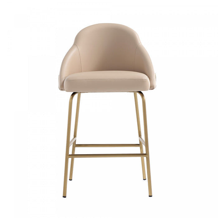 Gracie Modern Metal Upholstered Counter Stool in Tan and Gold Bar Stool