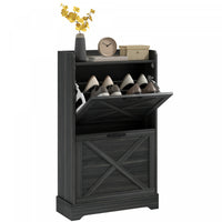 HOMCOM Farmhouse Slim Shoe Cabinet with 2 Flip Drawers Adjustable Shelves