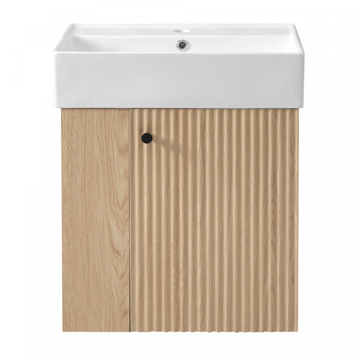 Camille Floating Bathroom Vanity with Ceramic Sink and Left Side Storage, Natural