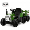Costway 12v Kids Ride On Tractor With Trailer Ground Loader W/ Rc & Lights Dark Green