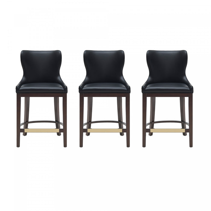 Blair Modern Wood Upholstered Counter Stool in Black - Set of 3 Bar Stool