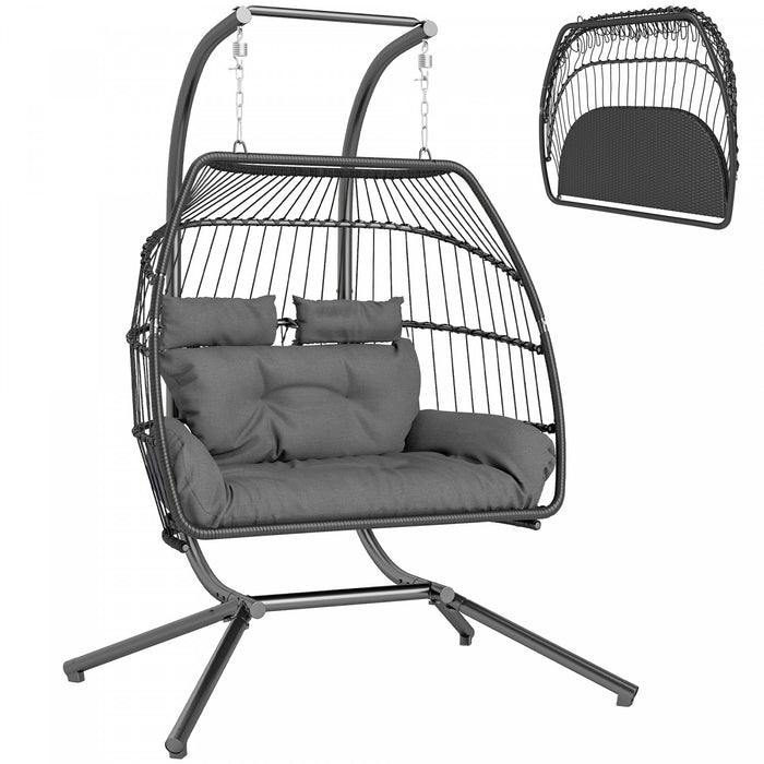 Outsunny Double Hanging Egg Chair, Foldable Hammock Chair, Dark Grey