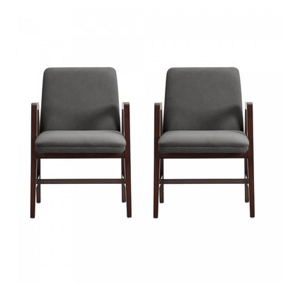 Stella Modern Velvet Wood Armchair in Graphite - Set of 2 | Fauteuil moderne Stella en velours avec accoudoirs en bois, graphite - Lot de 2