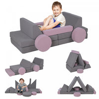 Qaba 12-piece Modular Kids Play Couch Building Fort For Playroom Bedroom, Convertible Kids Sofa Foam