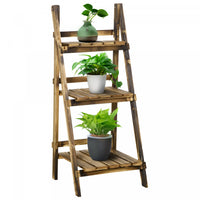 Outsunny Outdoor Plant Stand, Foldable Flower Stand 3-tier Wooden Plant Shelf For Garden Indoor Outd