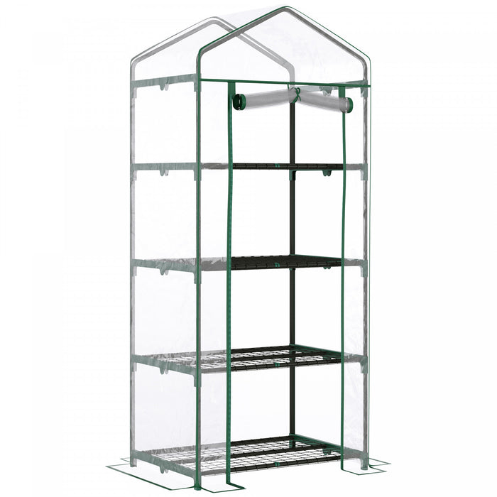 Outsunny 28\" X 20\" X 63\" Portable Greenhouse With 4 Tier Shelves Outdoor Hot House Plant Flower Greenhouse, Steel Frame, Pvc Cover, Transparent