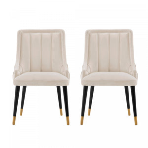 Eda Modern Wood Upholstered Dining Chair in Cream - Set of 2