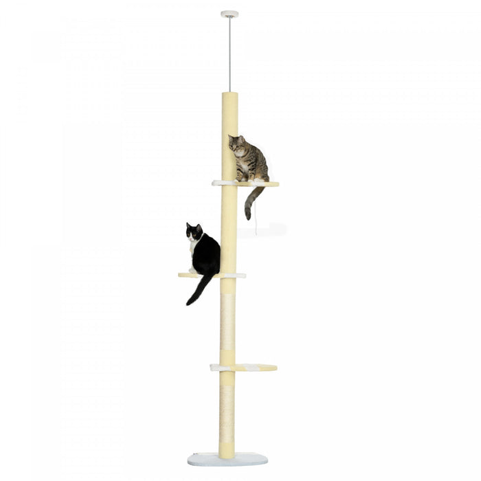 Pawhut Floor To Ceiling Cat Tree, 4-tier Cat Tower For Large Cats With Adjustable Height 87\"-102\", Sisal Scratching Posts, Anti-tip Kit, Perches, Toy Ball, Yellow
