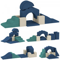 Qaba Baby Soft Play Set, 7-piece Foam Climbing Blocks Set, Indoor Soft Play Gym Activity Play Set For Crawling, Sliding And Playing, Navy Blue