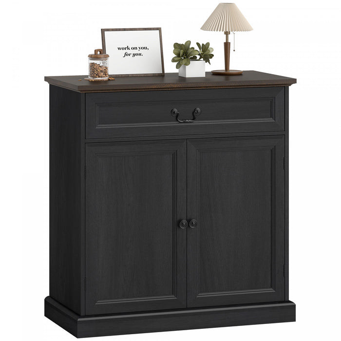 HOMCOM Buffet Cabinet 32\" Farmhouse Sideboard with Thick Top Drawer Black