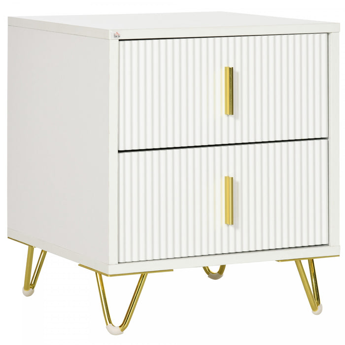 HOMCOM Nightstand, Bedside Table, Side End Table w/ 2 Drawers, Metal Legs