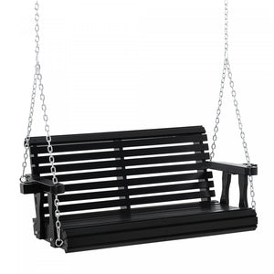 Outsunny 2 Seater Porch Swing Wooden Patio Swing Chair Seat With Cup Holder And Chains Outdoor Swing Bench For Garden Yard, Black