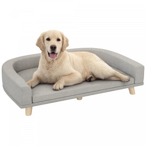Pawhut Dog Sofa, Dog Couch Bed For Large Dogs, Elevated Pet Cat Sofa Bed With Removable Washable Cover, Anti-slip Foot Pads, Grey