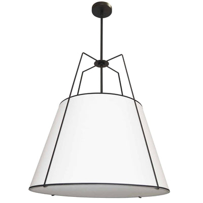 Dainolite Trapezoid 3 Light Pendant Trapezoid Black/White Shade White Fabric Diffuser Lamp|Luminaire suspendu Trapezoid de Dainolite avec abat-jour trapézoïde noir et blanc qui diffuse la lumière, tissu blanc et 3 ampoules