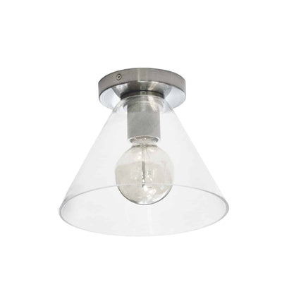 Dainolite Roswell 1 Light Flush Mount Large Satin Chrome Clear Glass Lamp|Grand plafonnier affleuré Roswell de Dainolite en verre transparent, avec fini chromé satiné et 1 ampoule