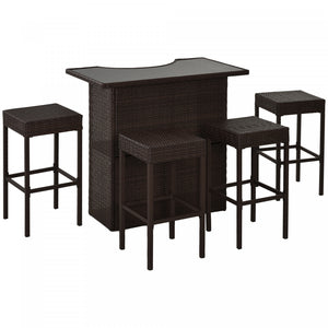 Outsunny 5 Pieces Patio Bar Set, Pe Rattan Table And Chairs, Dark Brown