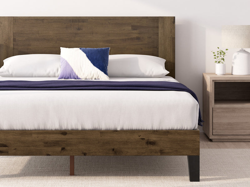 Tonja Wood Platform Bed with Headboard in Brown - Queen Size