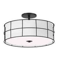 Dainolite Alcala 3 Light Semi-flush Mount Matte Black Finish White Shade Lamp