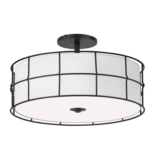 Dainolite Alcala 3 Light Semi-flush Mount Matte Black Finish White Shade Lamp