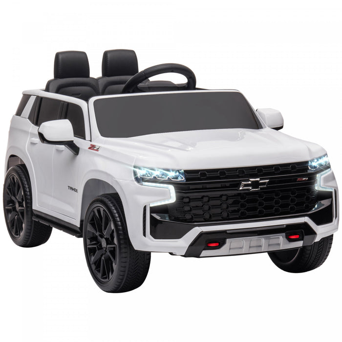 Aosom 12v Licensed Chevrolet Tahoe Powered Ride-On Car, Kids Ride On Car With Remote Control, 3 Speeds, Spring Suspension, Led Light, Horn, Music, Electric Kids Car For 3-6 Years Old White