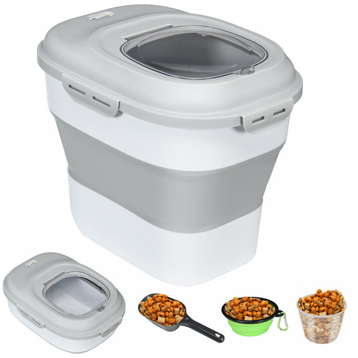 Pawhut Dog Food Storage Container, 11-55lb Collapsible Foldable Pet Cat Dog Food Storage Bin With Airtight Lids, Rolling Wheels, Cup, Bowl, Spoon