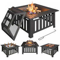 Outsunny Outdoor Fire Pit with Fire Poker, Wood Burning Firepit, Black