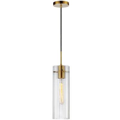 Dainolite Patia 1 Light Pendant Aged Brass Clear Fluted Glass Lamp|Luminaire suspendu Patia de Dainolite en verre cannelé transparent, avec fini laiton vieilli et 1 ampoule