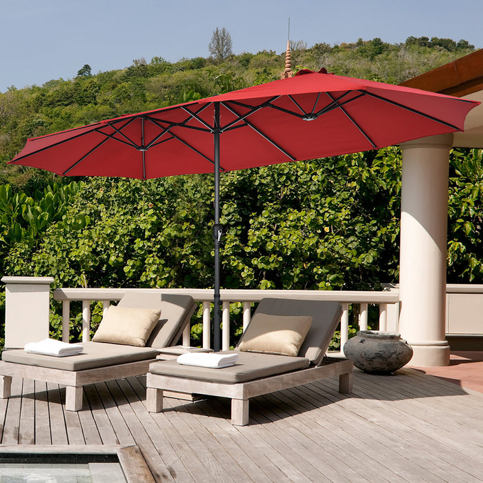 Costway 15FT Double-Sided Twin Patio Umbrella Sun Shade Outdoor Crank Market Base Wine