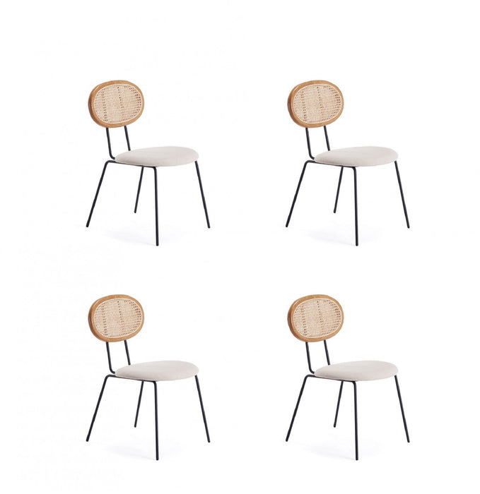Jardin Industry Chic Cane Back Upholstered Dining Chair in Oatmeal and Natural - Set of 4
