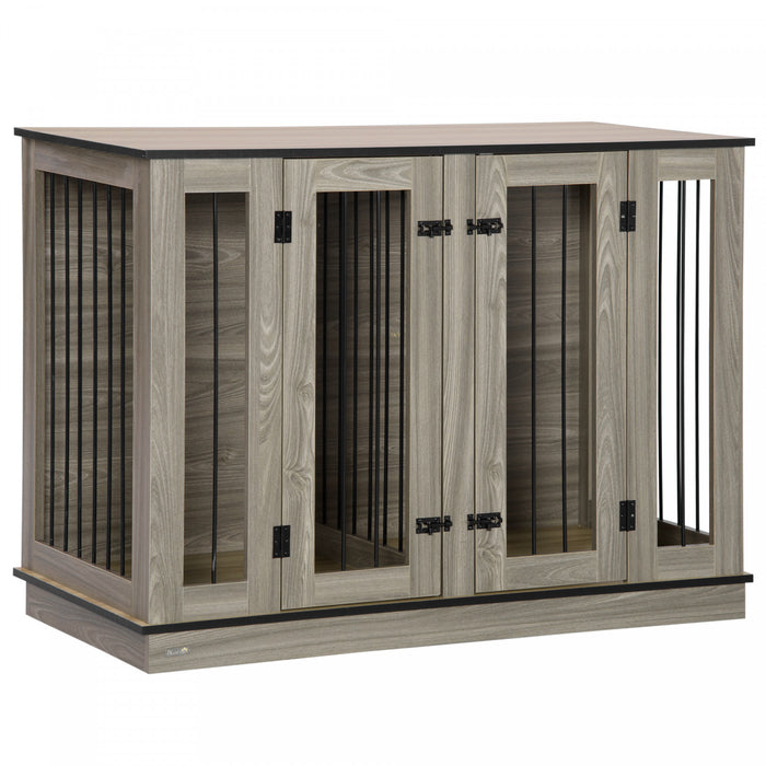 Pawhut Dog Crate Furniture With Divider Panel, Dog Kennel End Table For Large Dogs, Decorative Pet House With Two Rooms Design, For 2 Small Dogs With 2 Front Doors, 47\" X 23.5\" X 35\"