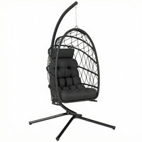 Outsunny Hanging Egg Chair with Stand, Foldable Swing Chair, Black