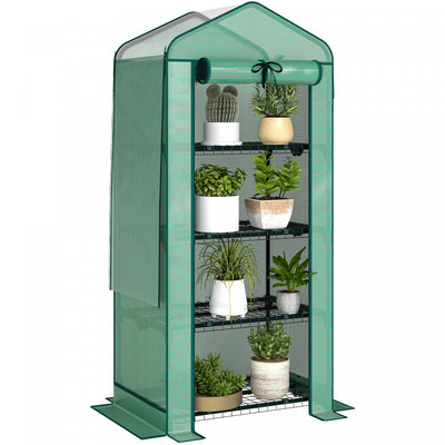 Outsunny Mini Greenhouse with Screen Roof, Portable Small Greenhouse, Green