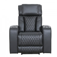 Kingsley 37 in. Leather Match Power Glider Recliner with Adjustable Headrest and USB - Black 