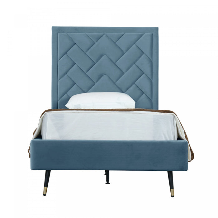Crosby Modern Upholstered Velvet Twin Bed in Blue