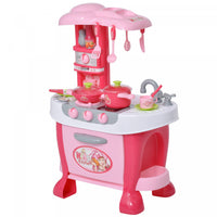 Qaba Kids Kitchen Set Kitchen Playset Pretend Toy Children Role Play Game Toy With Light & Sound Fun