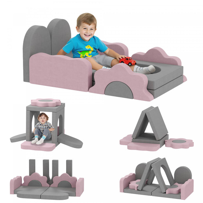 Qaba 12pcs Modular Kids Play Couch, Climbing Toys For Toddlers, Foam Climbing Blocks With Ball Pit (balls Not Included), Indoor Climb And Crawl Activity Play Set, Grey