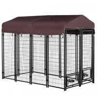Pawhut Outdoor Dog Kennel, Lockable Pet Playpen Crate, Welded Wire Steel Fence, With Water-, Uv-resi