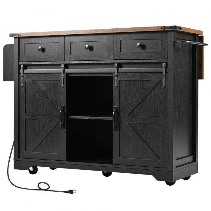 Wilson 53.7\" Engineered Wood Kitchen Carts With Power Outlet And Storage - Black